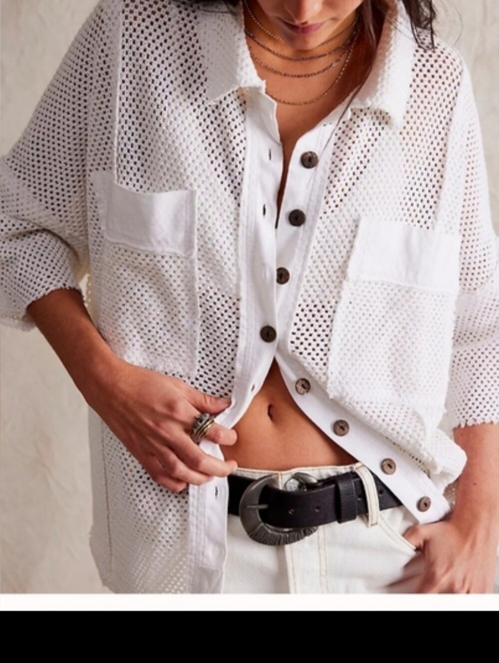 Free People Stay On Oversized Mesh Shirt
